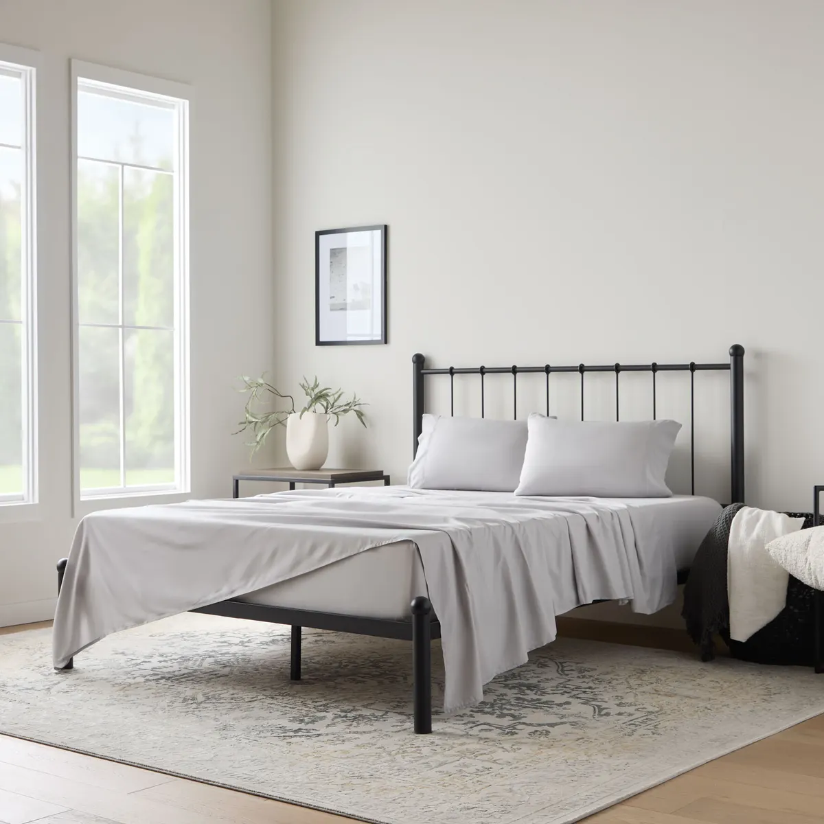 Rayon from bamboo blend sheet set styled on a bed