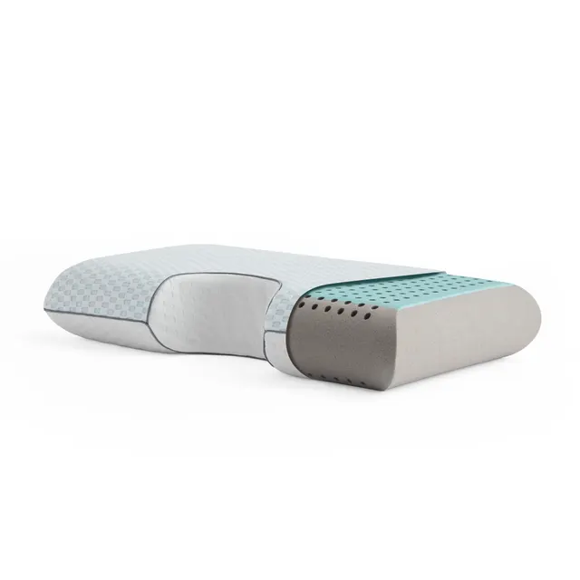 Contoured memory foam pillow cutaway